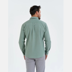 Męska KOSZULA LNIANA, regulowany RĘKAW, KOŁNIERZ zielona MORAJ